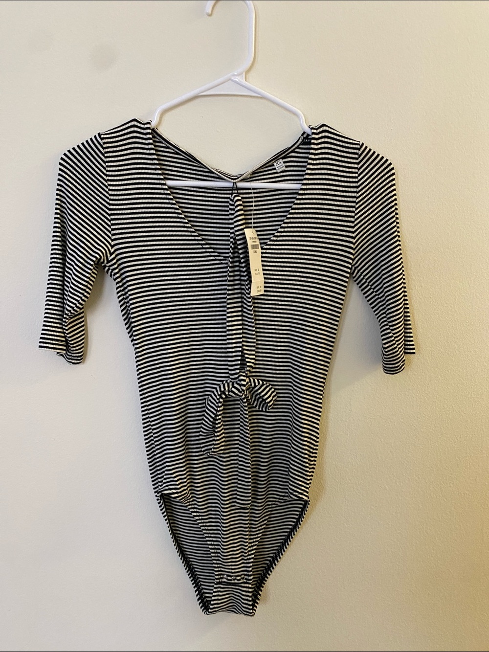 NWT Abercrombie & Fitch Black & White Striped Bodysuit with Necktie XS